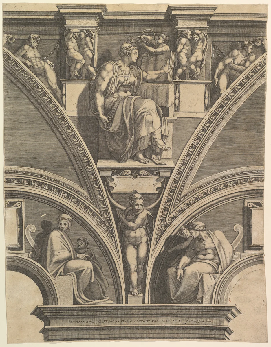 The Eritrean Sibyl, from "Prophets and Sibyls in the Sistine Chapel" by Giorgio Ghisi, print, 1570-1575