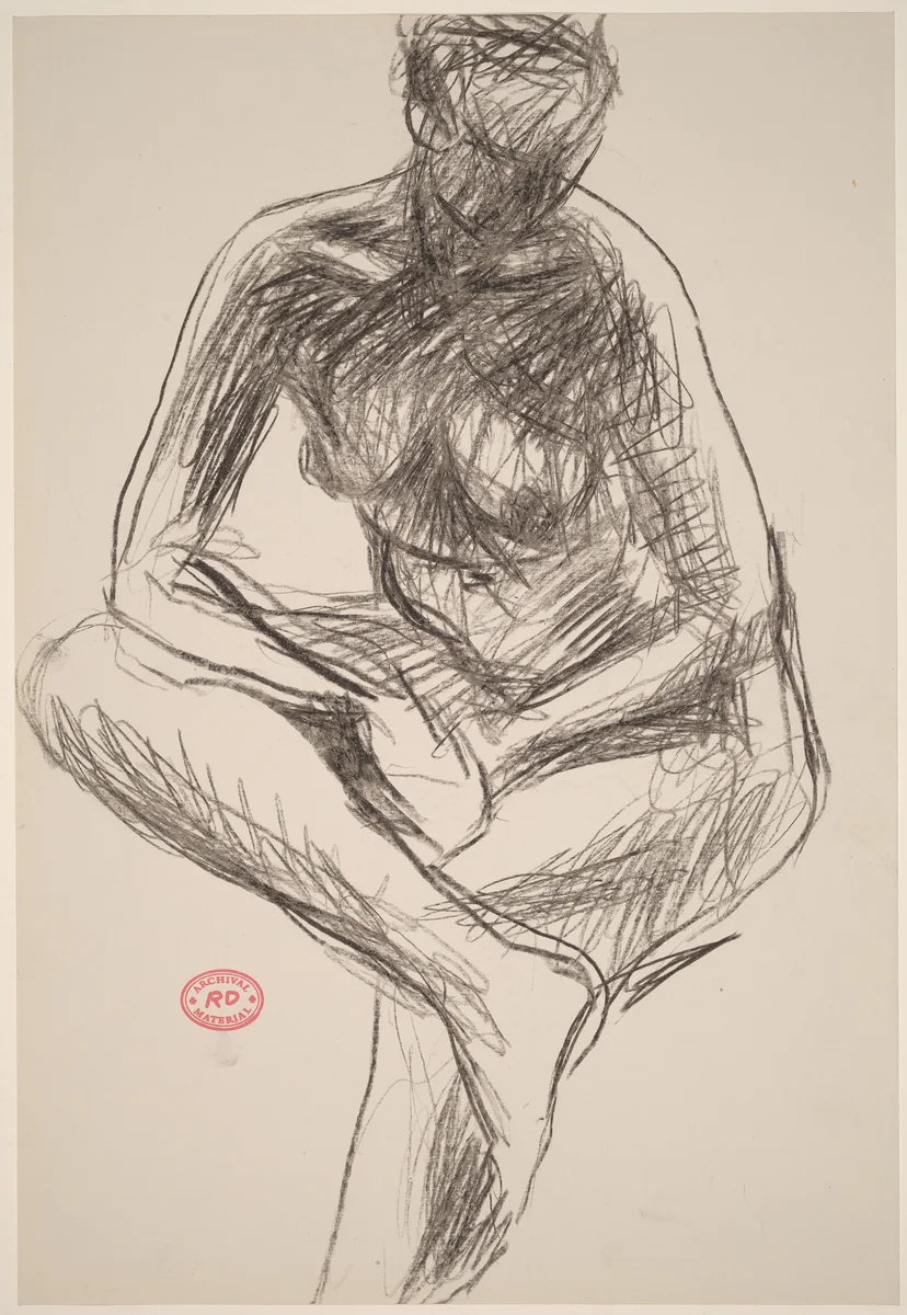 Untitled [seated nude leaning forward on crossed leg] by Richard Diebenkorn, drawing, 1955-1967