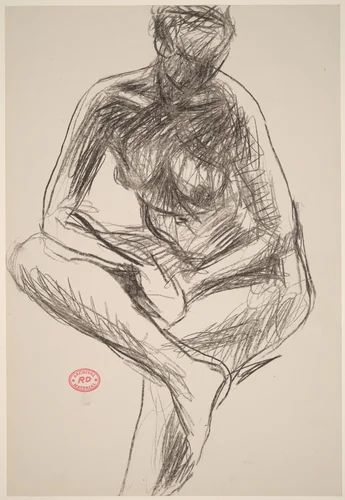 Untitled [seated nude leaning forward on crossed leg] by Richard Diebenkorn, drawing, 1955-1967