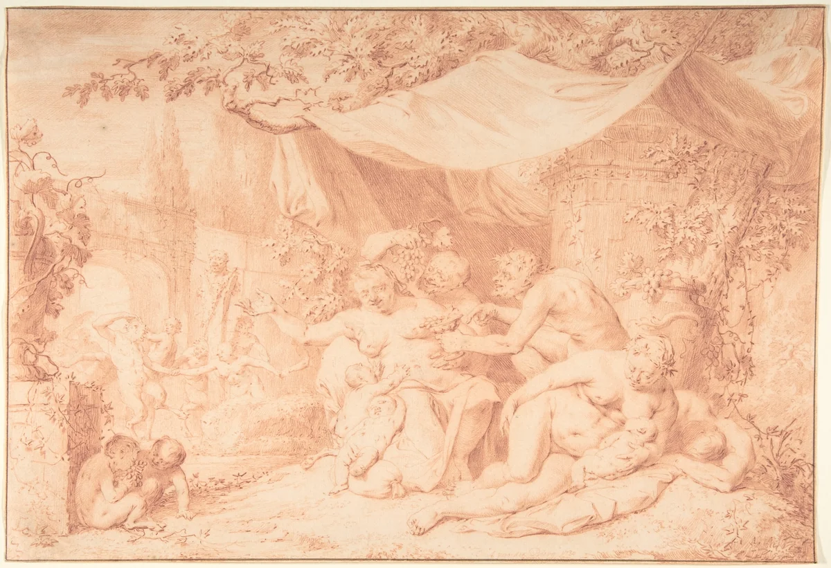 Bacchanal by Adriaan van der Burg, drawing, 1700-1733