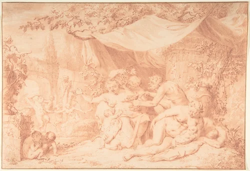 Bacchanal by Adriaan van der Burg, drawing, 1700-1733