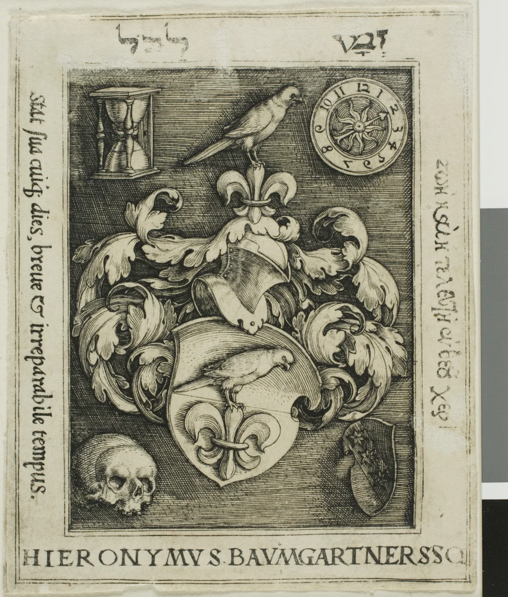 Bookplate of Hieronymous Baumgärtner by Barthel Beham, print, 1522-1540