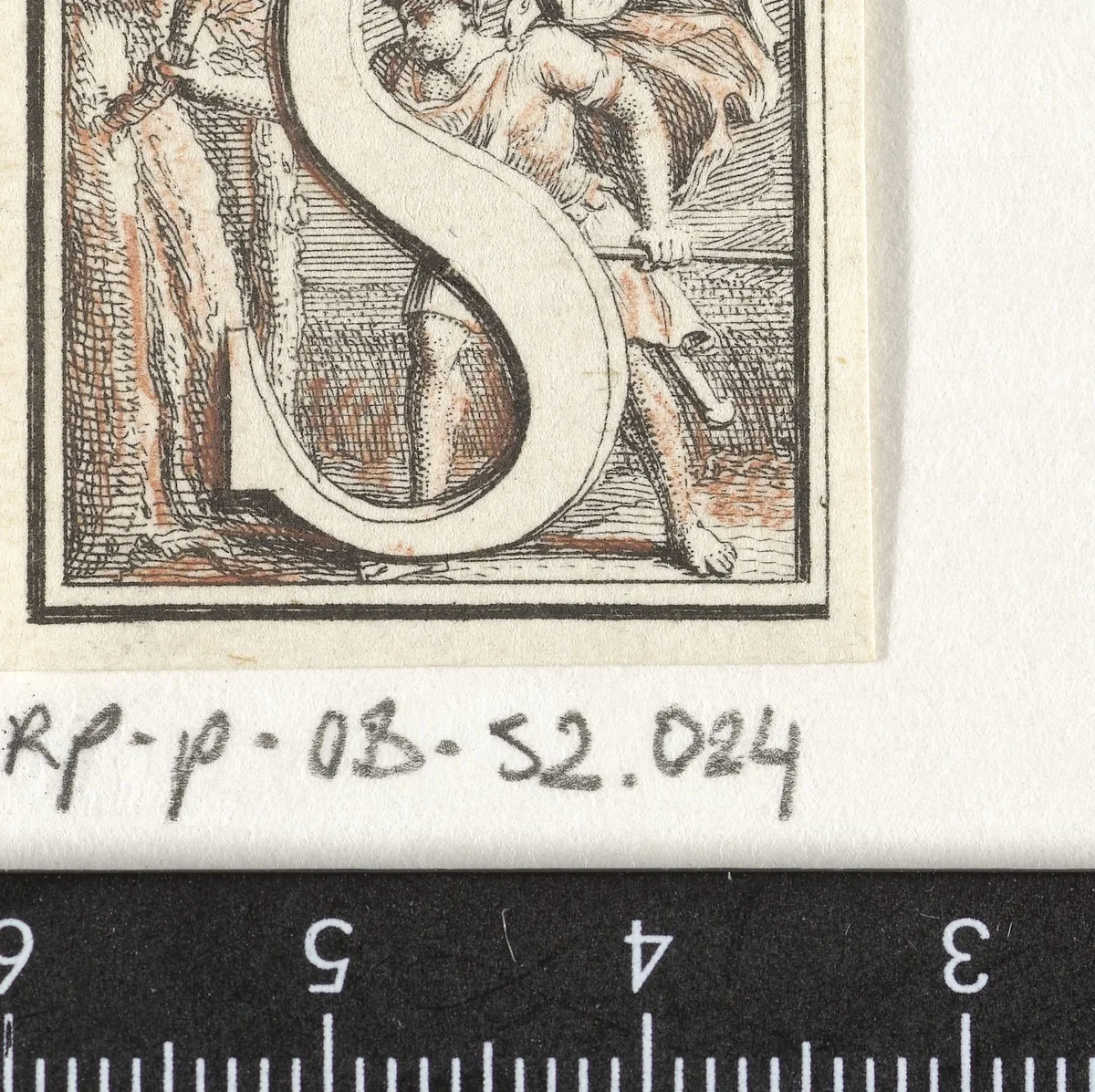 Hofdletter S met beeltenis van Aeneas by Jacob Folkema, print, 1702-1767
