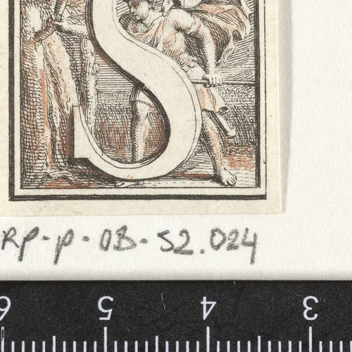 Hofdletter S met beeltenis van Aeneas by Jacob Folkema, print, 1702-1767
