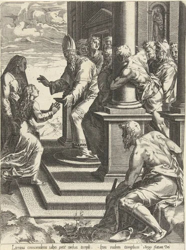 Presentatie van Maria in de tempel by anonymous, print, 1570-1620