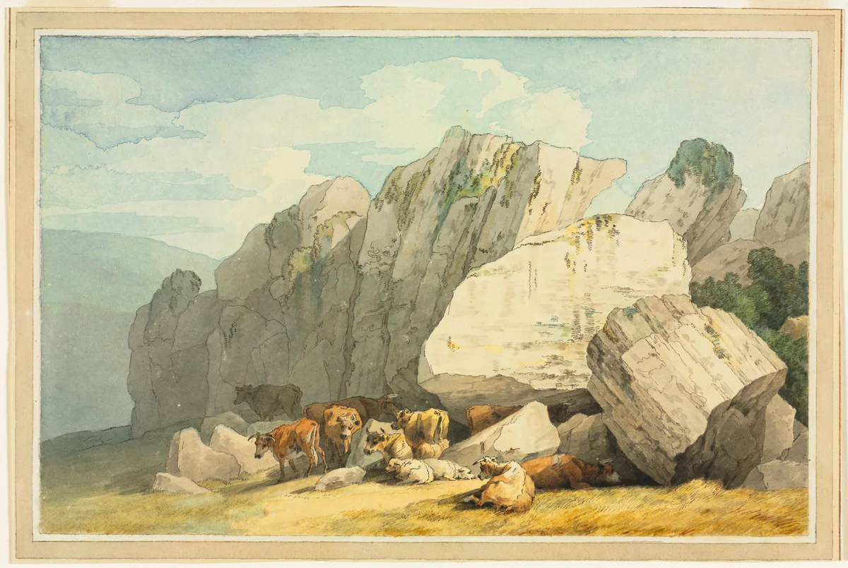 Leigh Tor Rocks at Poundsgate, near New Bridge on the Dart, Devon by John White Abbott, drawing, 1800