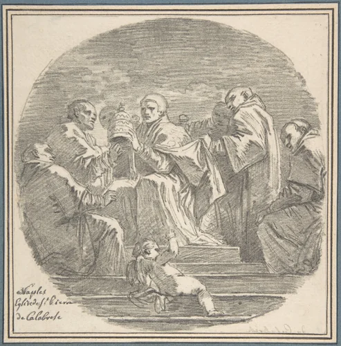 Saint Celestine V Renouncing the Papacy, after Mattia Preti by Jean Honoré Fragonard, drawing, 1761