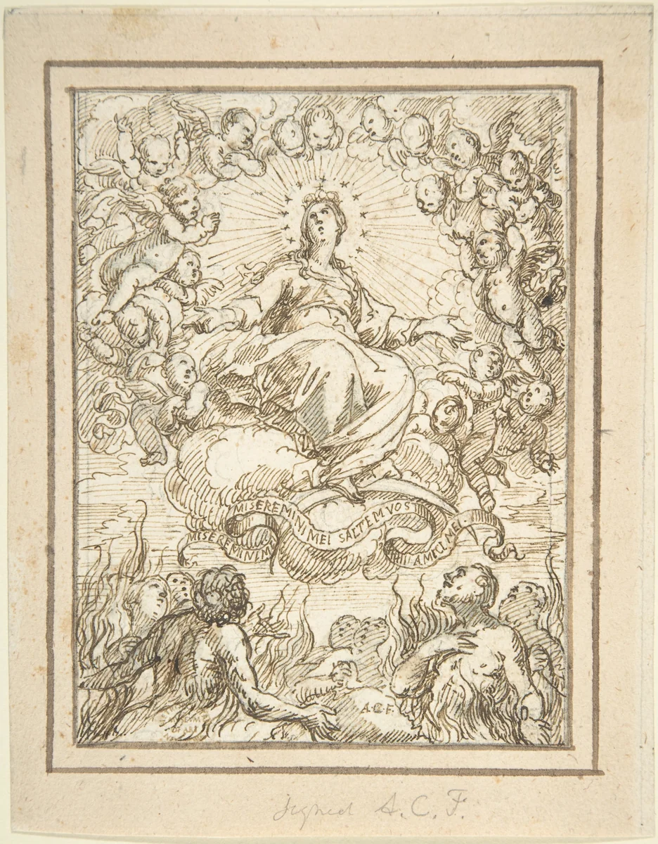 Virgin Interceding for Those in Purgatory by Alonso Cano, drawing, 1601-1667