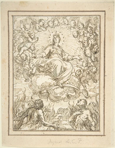 Virgin Interceding for Those in Purgatory by Alonso Cano, drawing, 1601-1667