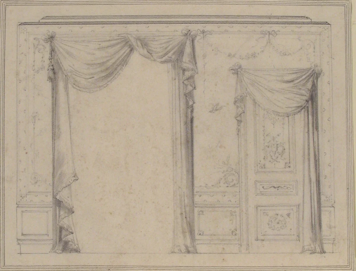Design for Wall Treatment with Window and Door by Charles Monblond, drawing, 1800-1899