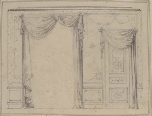 Design for Wall Treatment with Window and Door by Charles Monblond, drawing, 1800-1899