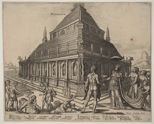 Mausolaeum (The Tomb of Mausolus at Halicarnassus) by Philip Galle, print, 1572