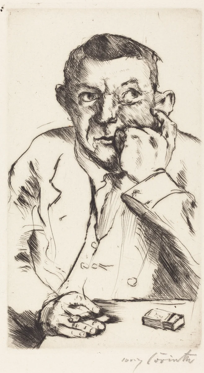 Männliches Bildnis mit Aufgestütztem Arm (Portrait of a Man Smoking) by Lovis Corinth, print, 1916