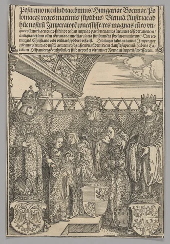 Congress and double Betrothal in Vienna, plate 23 from Historical Scenes from the Life of Emperor Maximilian I from the Triumphal Arch by Albrecht Dürer, print, 1515-1517