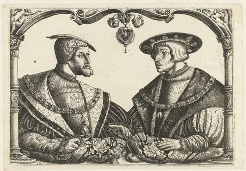Karel V en Ferdinand I by Unknown, print, 1513-1553