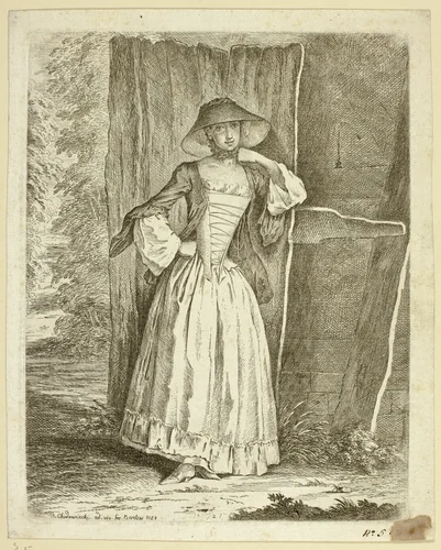 Miss Quantin Standing by Daniel Nikolaus Chodowiecki, print, 1758
