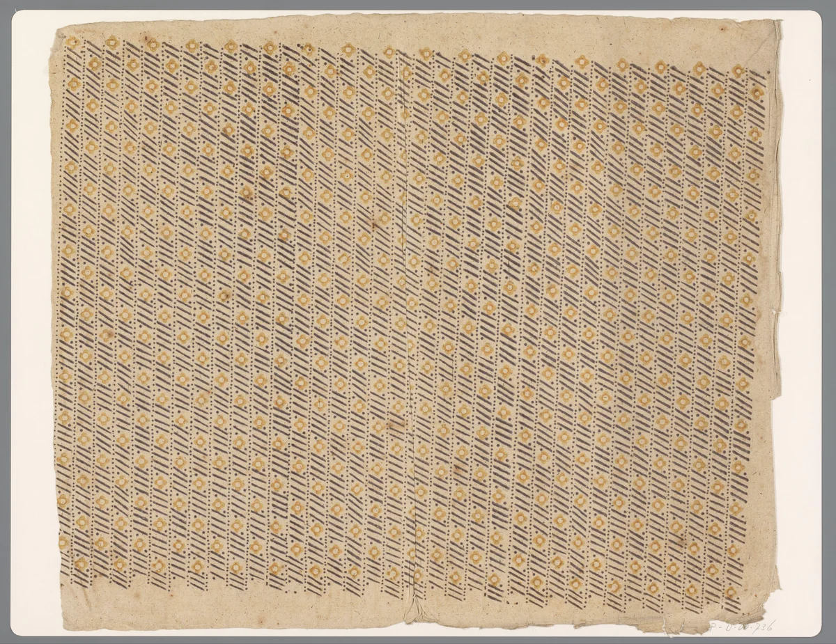 Blad met banenpatroon van strepen en bloemmotief by anonymous, print, 1750-1900