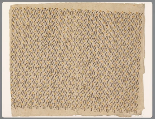 Blad met banenpatroon van strepen en bloemmotief by anonymous, print, 1750-1900