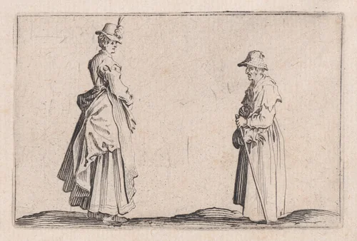 Deux Femmes de Profil (Two Women in Profile), from "Les Caprices" Series B, The Nancy Set by Jacques Callot, print, 1617-1620