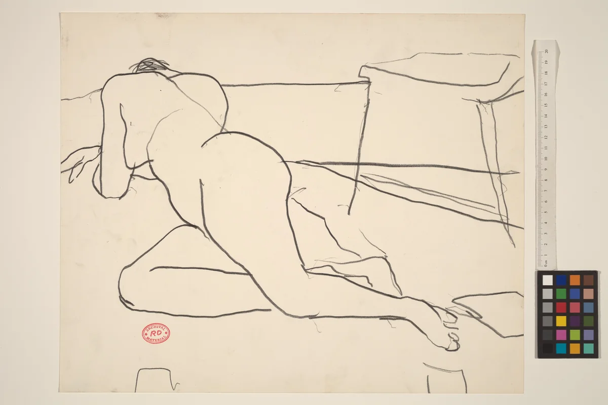 Untitled [reclining nude resting on her side and arms] by Richard Diebenkorn, drawing, 1955-1967