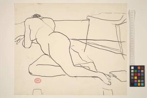 Untitled [reclining nude resting on her side and arms] by Richard Diebenkorn, drawing, 1955-1967
