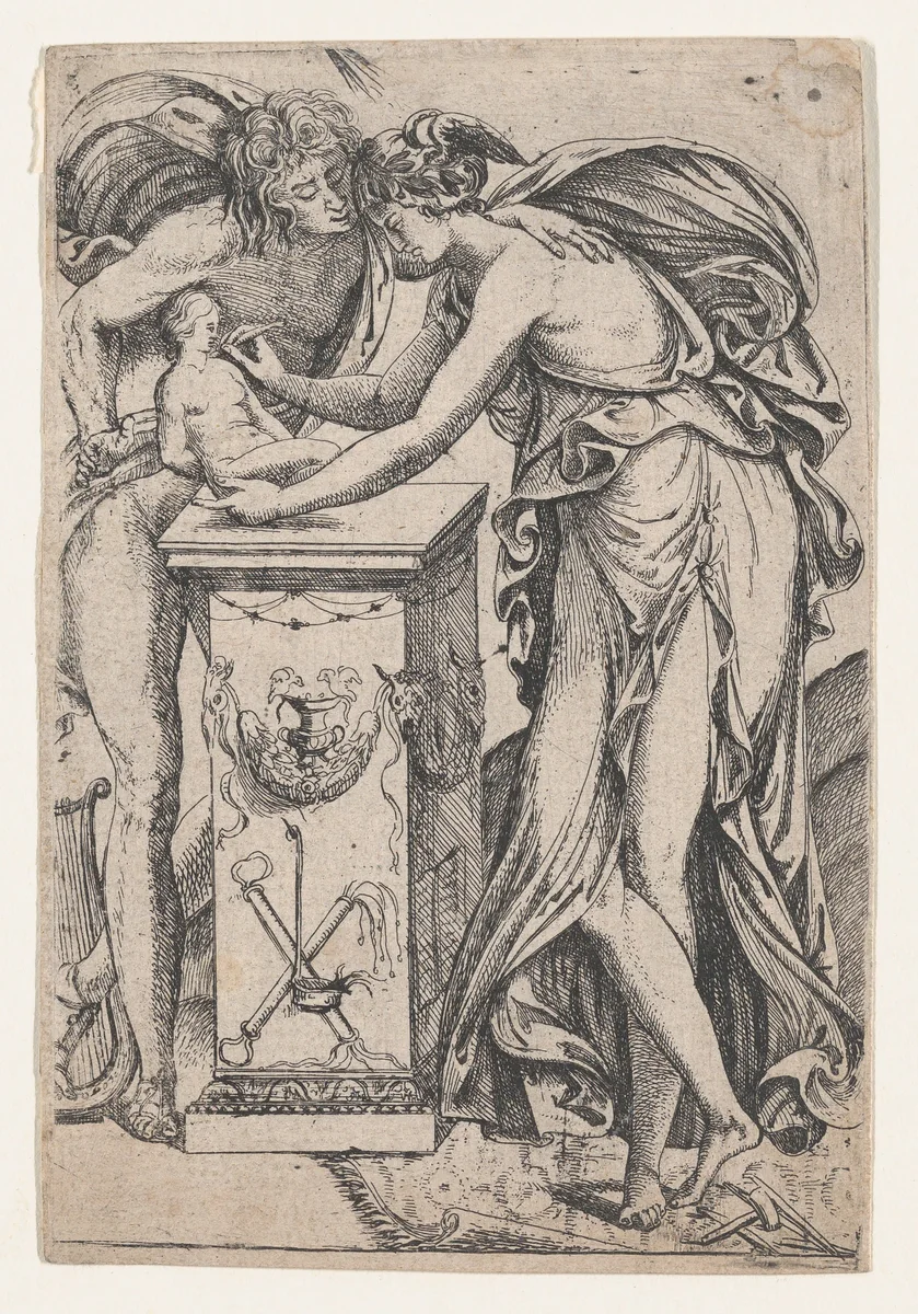 Apollo and the Spirit of Sculpture by Pierre Biard II, print, 1607-1661
