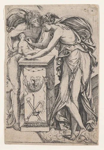 Apollo and the Spirit of Sculpture by Pierre Biard II, print, 1607-1661