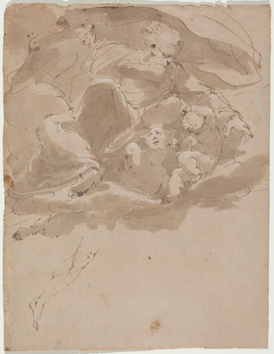 God the Father with Angels by Italian 17th Century, drawing, 1600-1699