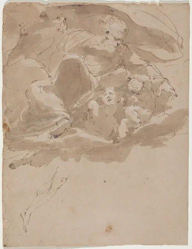 God the Father with Angels by Italian 17th Century, drawing, 1600-1699