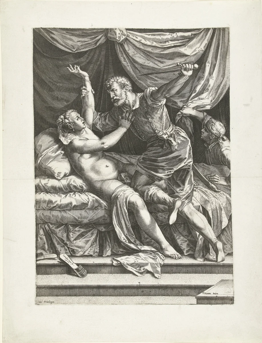 Lucretia en Sextus by Unknown, print, 1571