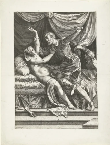 Lucretia en Sextus by Unknown, print, 1571