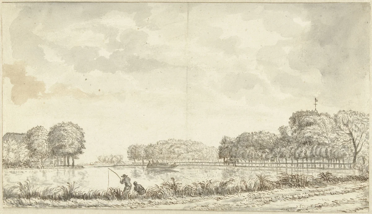 Gezicht langs de Amstel by Jan Gabrielsz. Sonjé, drawing, 1635-1707