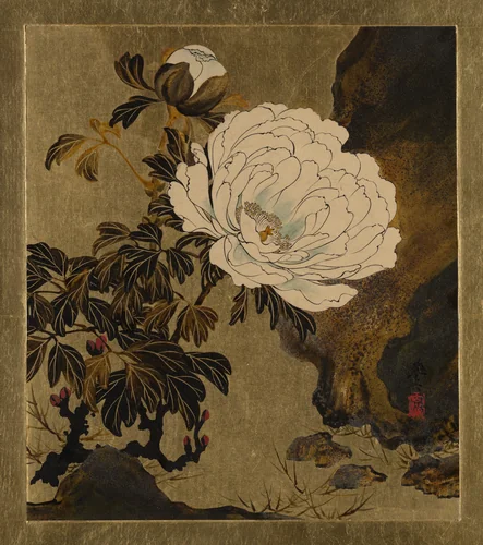 Lacquer Paintings of Various Subjects: Peonies by Shibata Zeshin (柴田是真), painting, 1882