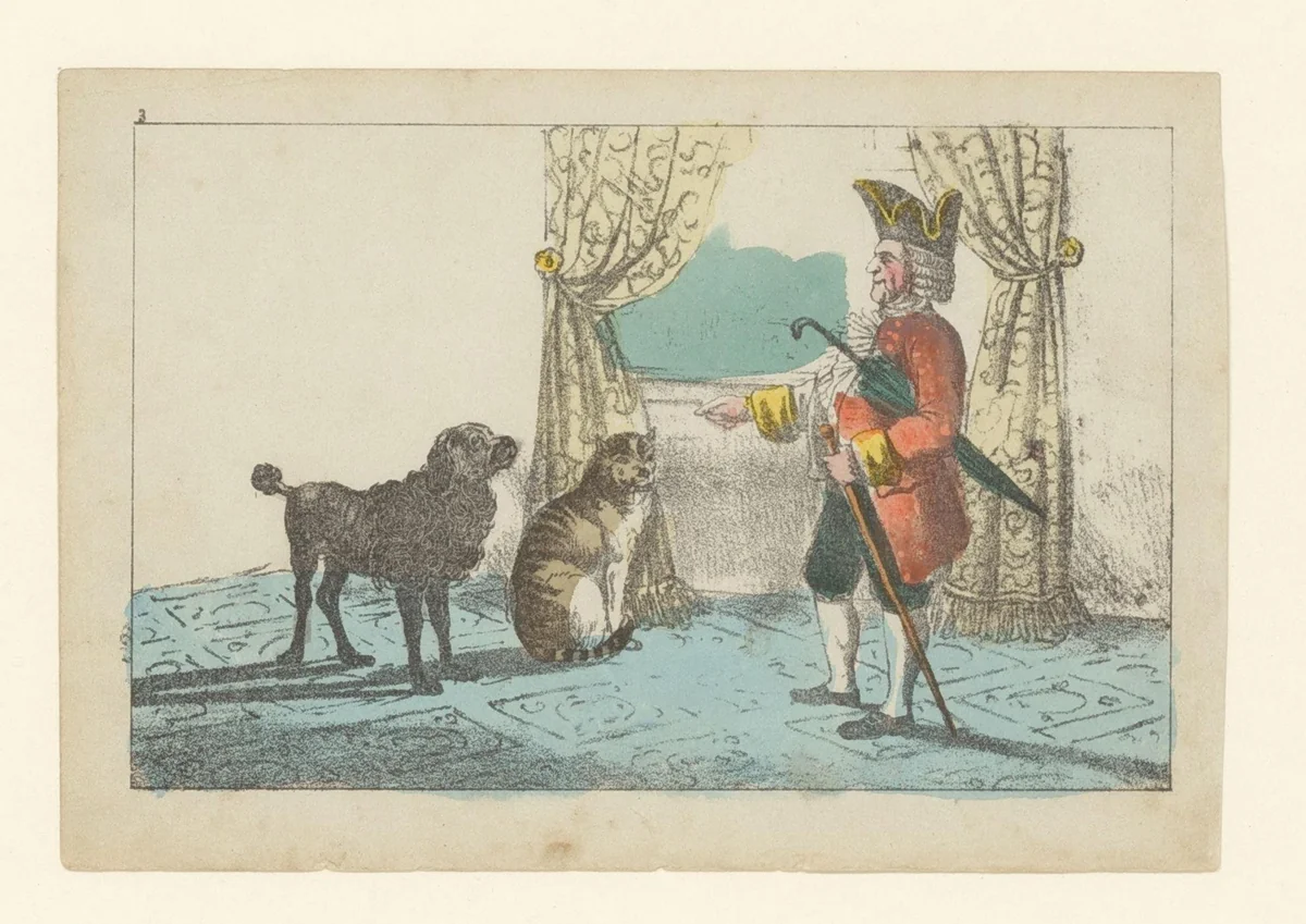 Kardoes en Muizenschik toegesproken door hun baas by anonymous, print, 1841