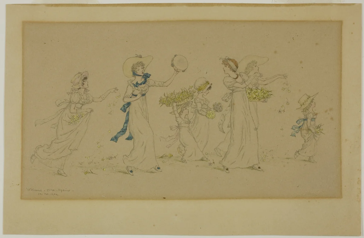 Welcome Once Again by Kate Greenaway, drawing, 1884