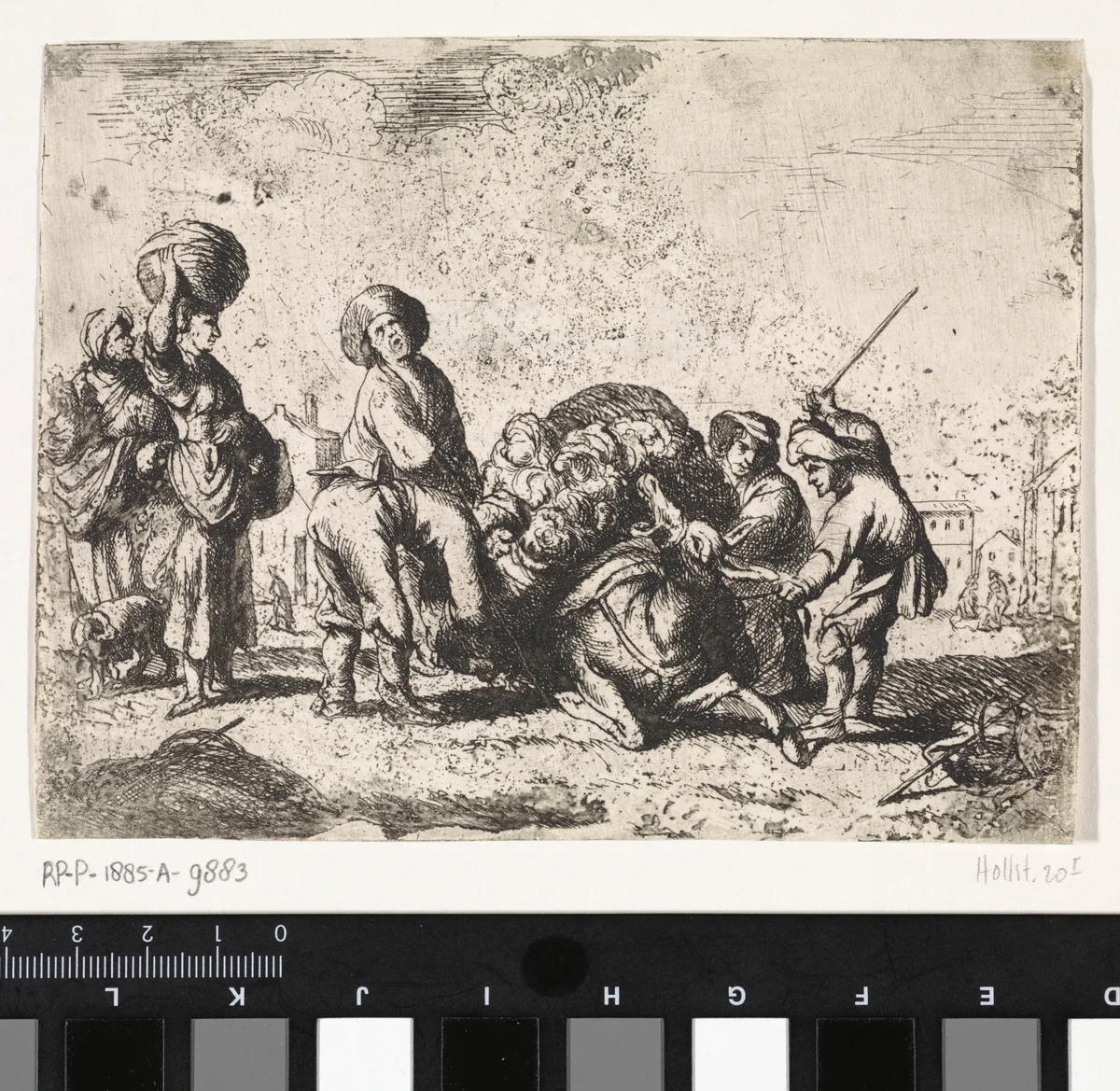 De balkende ezel by Cornelis de Wael, print, 1630-1648