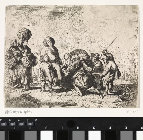 De balkende ezel by Cornelis de Wael, print, 1630-1648