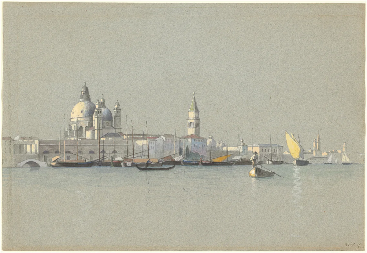 View across the Giudecca Canal toward the Salute and the Campanile of San Marco by William Stanley Haseltine, drawing, 1875