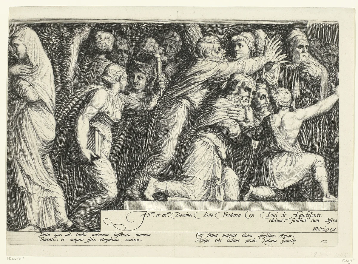 Fries met de bestraffing van Niobe (plaat 4) by Jan Saenredam, print, 1594