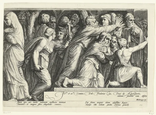 Fries met de bestraffing van Niobe (plaat 4) by Jan Saenredam, print, 1594