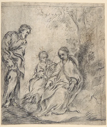 The Youthful Baptist with his Parents by Antonio del Castillo y Saavedra, drawing, 1616-1668