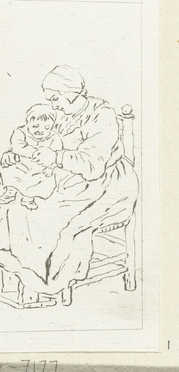 Zittende moeder met kind by Pieter de Mare, print, 1779