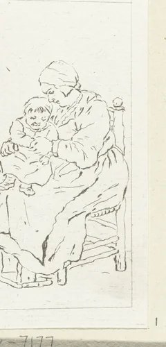 Zittende moeder met kind by Pieter de Mare, print, 1779