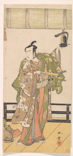 Arashi Sangoro as a Samurai Standing on the Veranda of a Great House by Katsukawa Shunshô (勝川春章), print, 1774-1775
