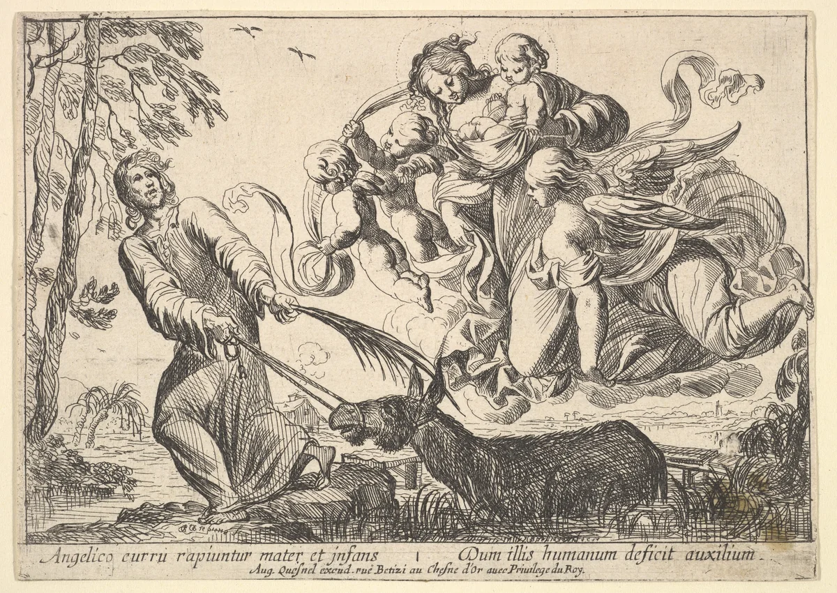 Angels Lifting Virgin and Child, from "Episodes from the New Testament" by Pierre Brebiette, print, 1610-1642