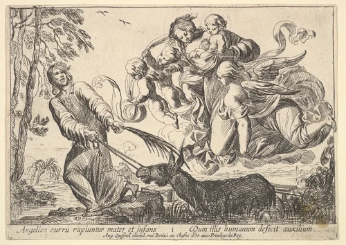 Angels Lifting Virgin and Child, from "Episodes from the New Testament" by Pierre Brebiette, print, 1610-1642