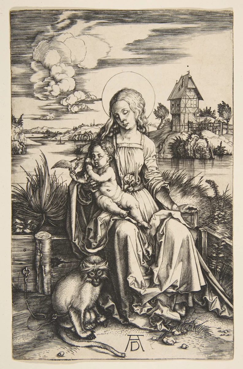 Virgin and Child with the Monkey by Albrecht Dürer, print, 1498