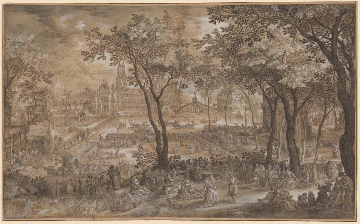 Venetian Party in a Chateau Garden by David Vinckboons, drawing, 1602