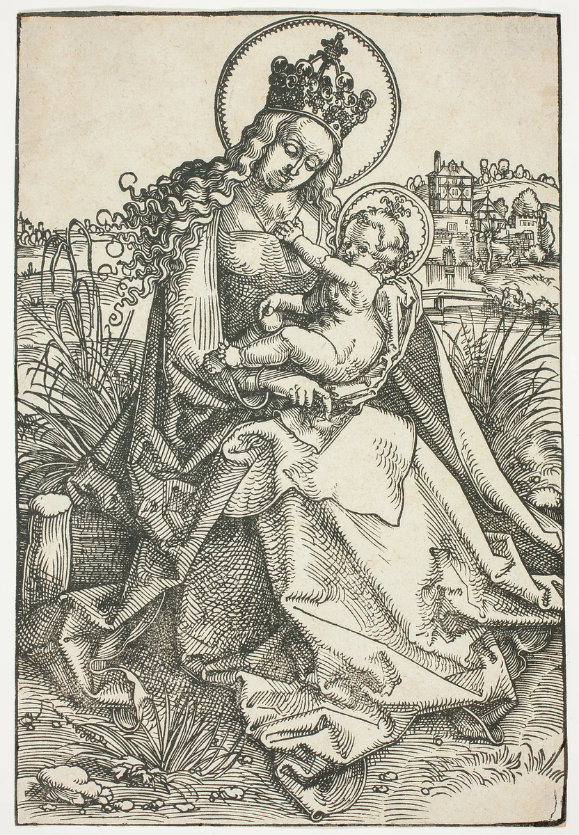 Madonna and Child on a Grassy Bench by Hans Baldung Grien, print, 1505-1507