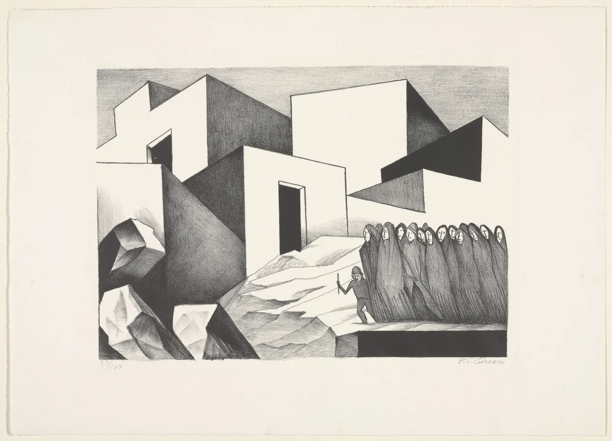Mexican Pueblo by José Clemente Orozco, print, 1929